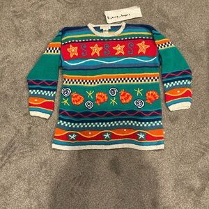 Talbots Petites Multicolor Striped Knit Sweater - Red, Blue, Teal, Yellow, White